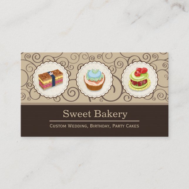 Sweet Bakery Shop - Custom Cupcake Pies Business Card (Front)