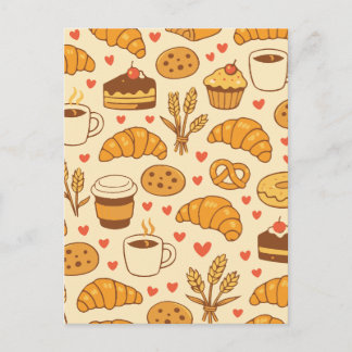 Sweet Bakery Treats & Coffee Seamless Pattern Postcard