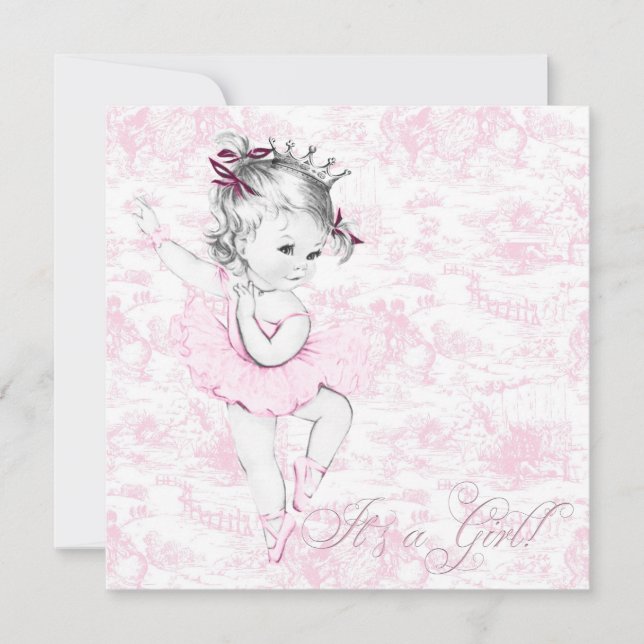Sweet Ballerina Pink Toile Baby Shower Invitation (Front)