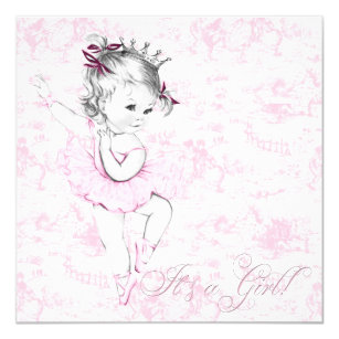 Sweet Ballerina Pink Toile Baby Shower Invitation