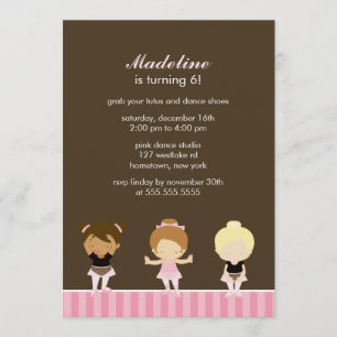 Sweet Ballet Dancers Girls Birthday Party Invitation