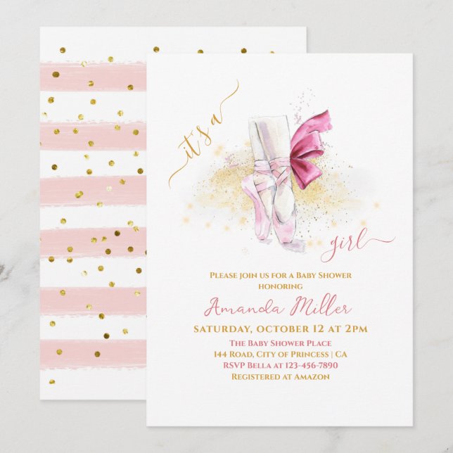 Sweet Ballet Shoes Illustration Baby Girl Shower Invitation (Front/Back)