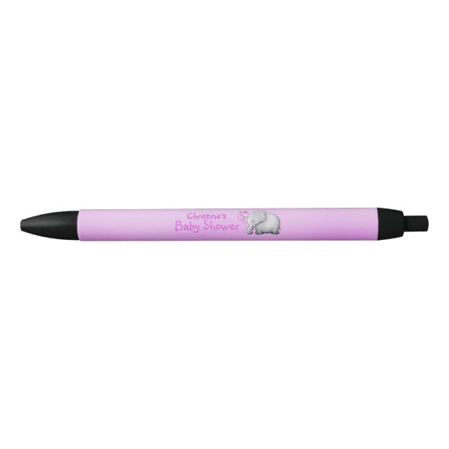 Sweet Balloons Elephant Pink Baby Girl Shower Black Ink Pen (Front)