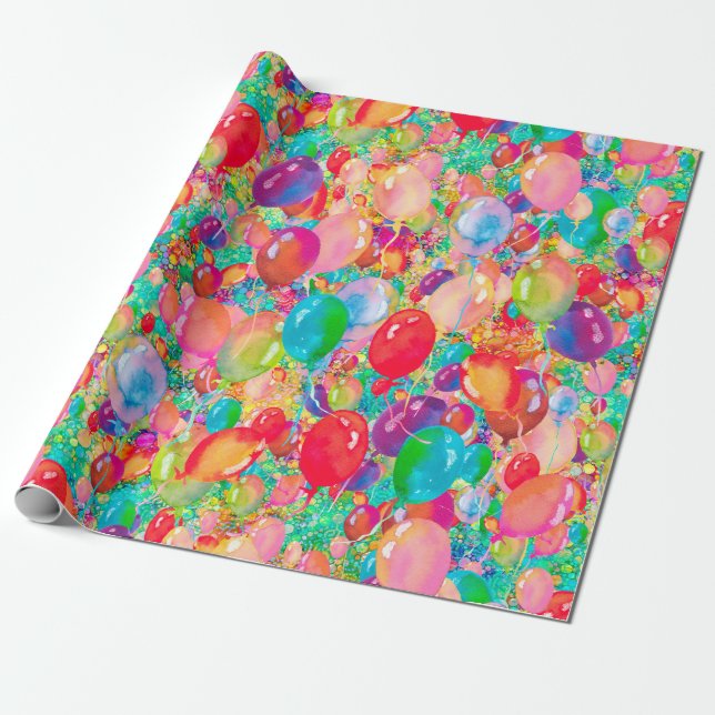 sweet balloons multicolor red wrapping paper (Unrolled)