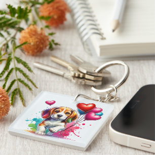 Sweet Beagle Pup Valentine Key Ring
