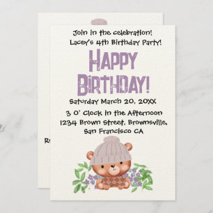 Sweet Beanie Bear Birthday Invitation For Kids