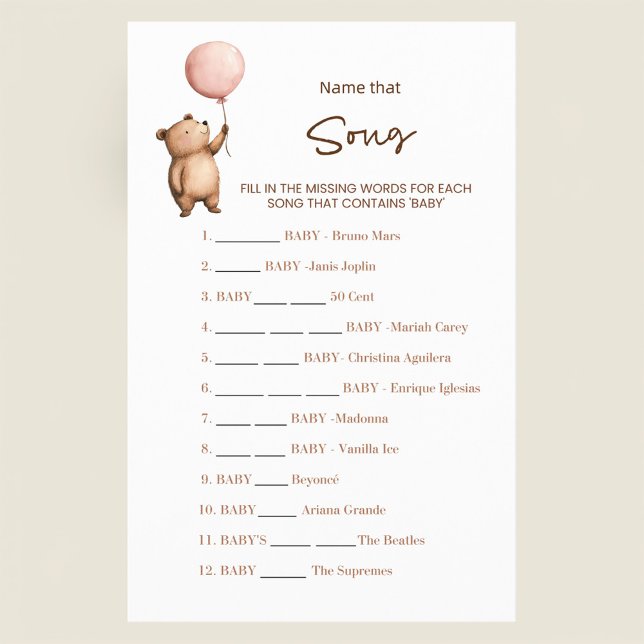 Sweet Bear Baby Shower Name That Song Game  Flyer (Creator Uploaded)