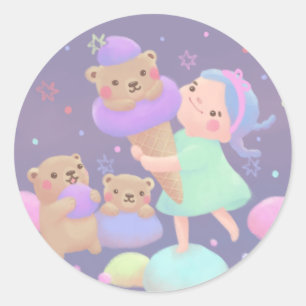 Sweet Bear Ice Cream Illustration Classic Round Sticker