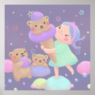 Sweet Bear Ice Cream Illustration Poster
