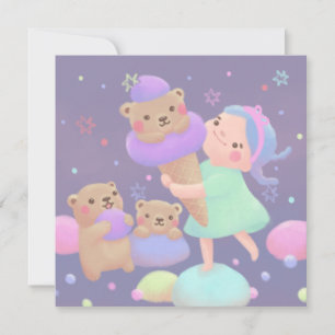 Sweet Bear Ice Cream Illustration Thank You Card