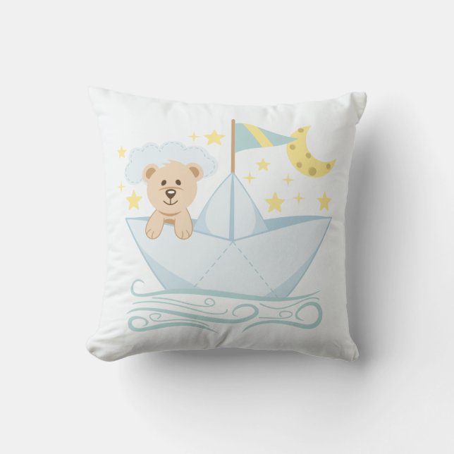 Sweet Bear in Paper Boat Nursery Cushion (Front)