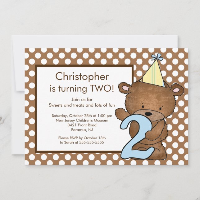 Sweet Bear Number TWO 2ND Birthday Invitation (Front)