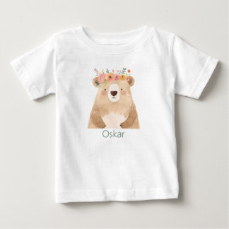 Sweet bear with flowers name - boho baby T-Shirt