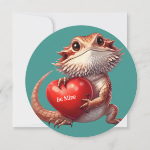 Sweet Bearded Dragon Green Valentine Card