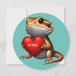 Sweet Bearded Dragon Green Valentine Card
