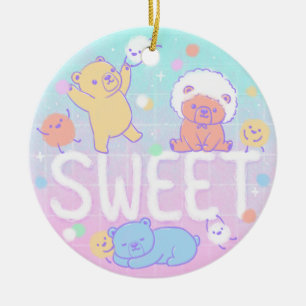 Sweet Bears with Fluffy Monsters Ceramic Ornament
