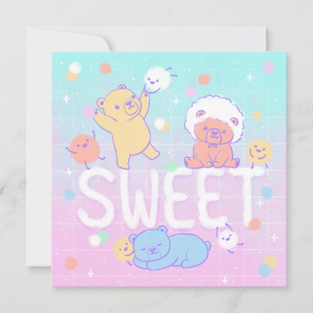 Sweet Bears with Fluffy Monsters Invitation (Front)