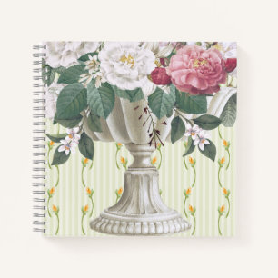 Sweet beautiful retro flower pot green pink Stripe Notebook