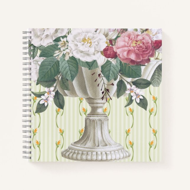 Sweet beautiful retro flower pot green pink Stripe Notebook (Front)