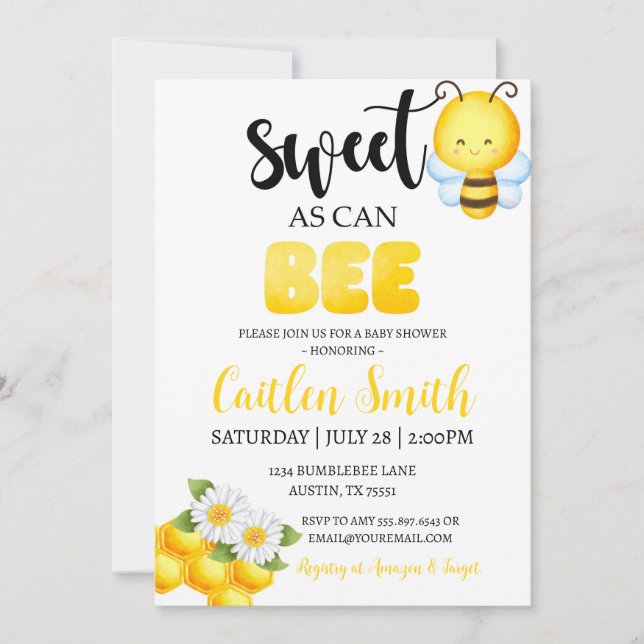 Sweet Bee Baby Shower Bumblebee Invitation (Front)