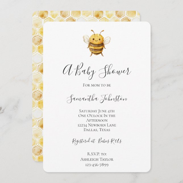 Sweet Bee Baby Shower  Invitation (Front/Back)