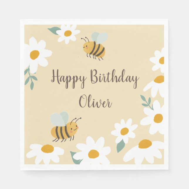 Sweet Bee Birthday Napkin (Front)