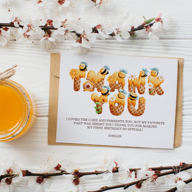 Sweet Bee Birthday Thank You Card (Creator Uploaded)