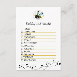Sweet Bee Birthday Word Scramble Enclosure Card