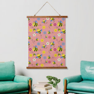 Sweet Bee Blossom Garden Hanging Tapestry