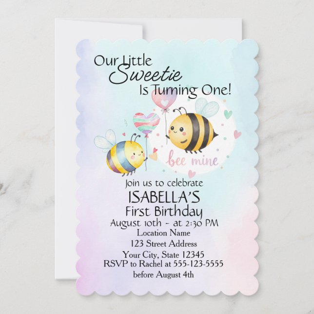 Sweet Bee First Birthday Personalized Invite (Front)