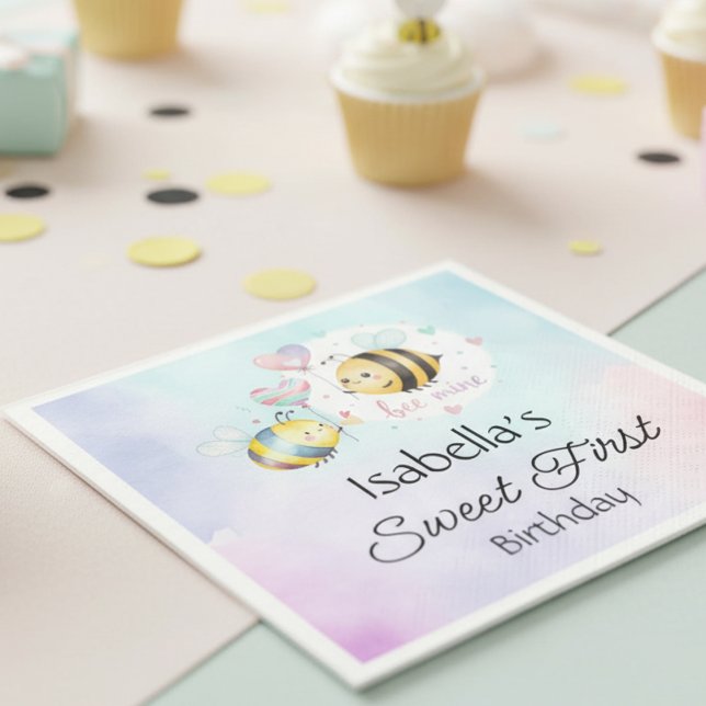 Sweet Bee First Birthday Personalized  Napkin (Creator Uploaded)
