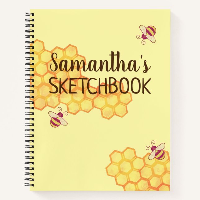 Sweet Bee Honeycomb Custom Sketchbook Notebook (Front)