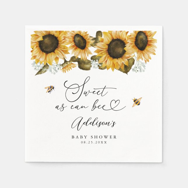 Sweet Bee Sunflowers Baby Shower Napkin (Front)