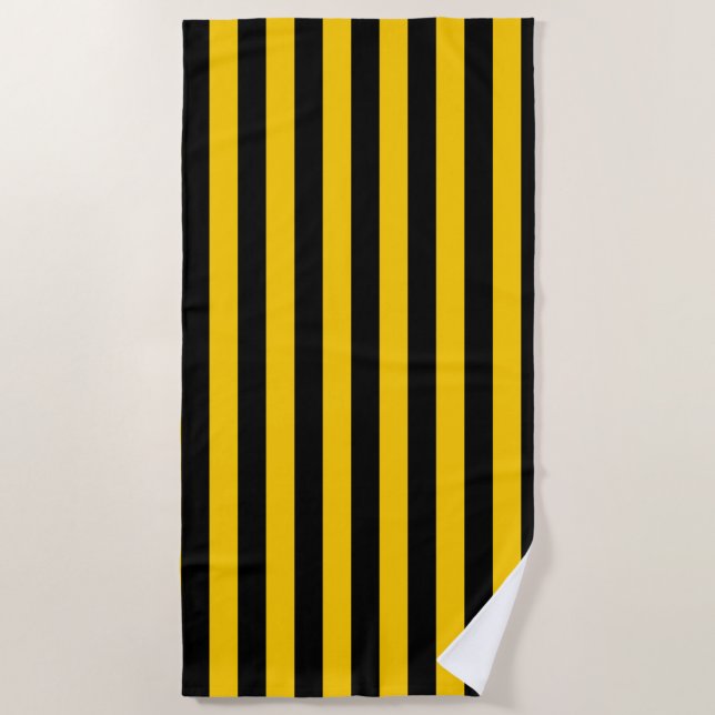 Sweet Bee Yellow and Black Striped Beach Towel (Front)