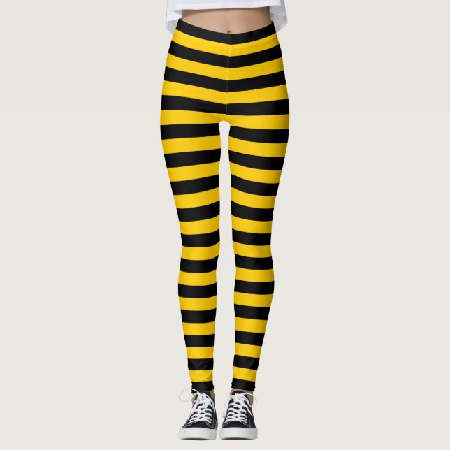 Sweet Bee Yellow and Black Striped Leggings (Front)
