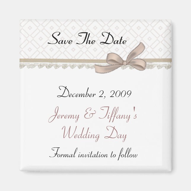 Sweet Beige Bow Save the Date Magnet (Front)