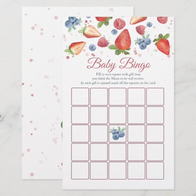 Sweet Berry Baby Shower Bingo Game (Front/Back)