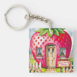 Sweet Berry Cottage" Whimsical Strawberry House Key Ring