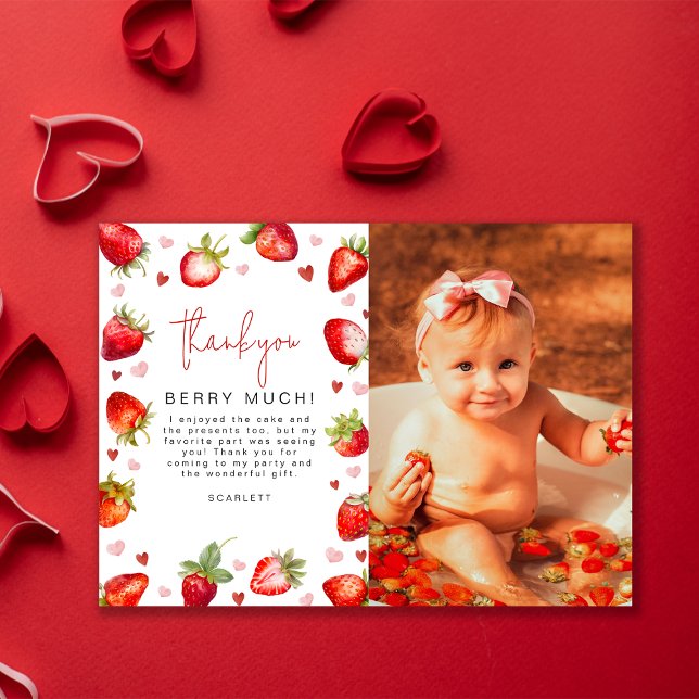 Sweet Berry First Birthday Photo Party Thank You Card (Creator Uploaded)