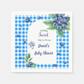 Sweet Berry Green Leaves Blue Theme Baby Shower Napkin
