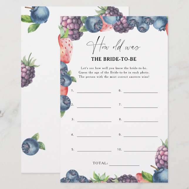 Sweet berry - How old was the bride to be game (Front/Back)