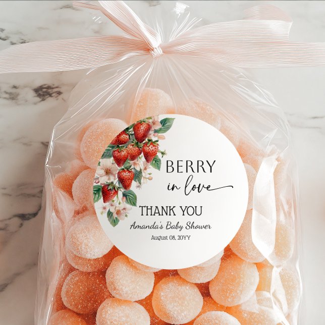 Sweet Berry in Love Strawberry Bridal Shower Classic Round Sticker (Creator Uploaded)