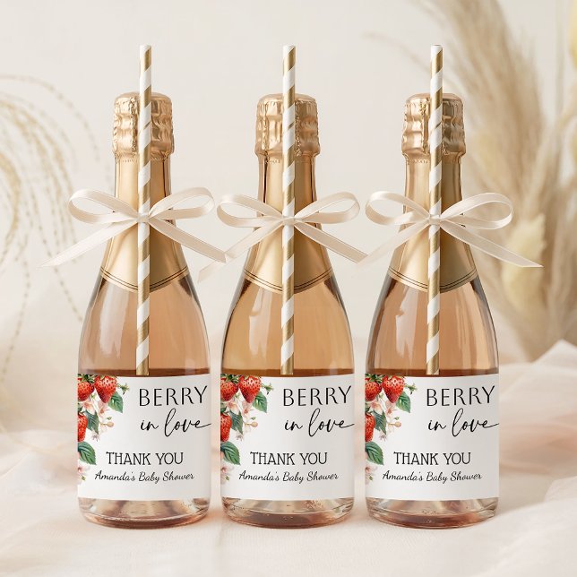 Sweet Berry in Love Strawberry Bridal Shower Mini Sparkling Wine Label (Creator Uploaded)