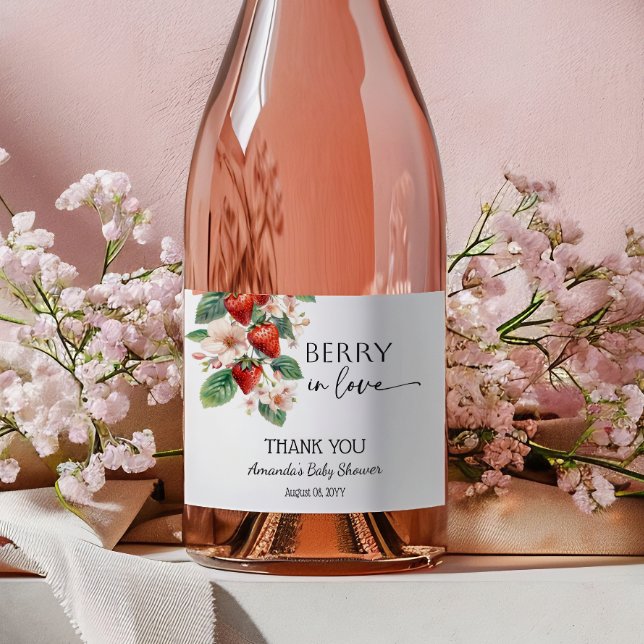 Sweet Berry in Love Strawberry Bridal Shower Sparkling Wine Label (Creator Uploaded)