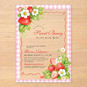 Sweet Berry Pink Gingham Acrylic Baby Shower  Invitations