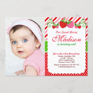 Sweet Berry Strawberry Birthday Photo Invitation
