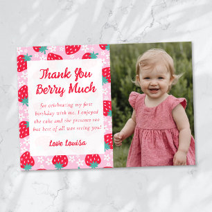 Sweet Berry Strawberry Daisy Photo Thank You Card