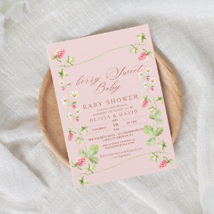 Sweet Berry Strawberry Elegant Baby Shower Invitation