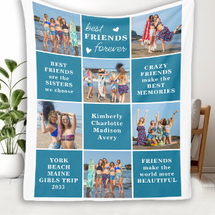 Sweet Best FRIENDS Forever Custom 6 Photo Collage Fleece Blanket
