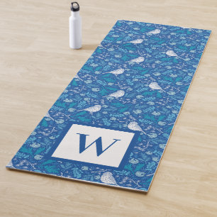 Sweet Bird Blue Botanical Pattern Monogram Yoga Mat